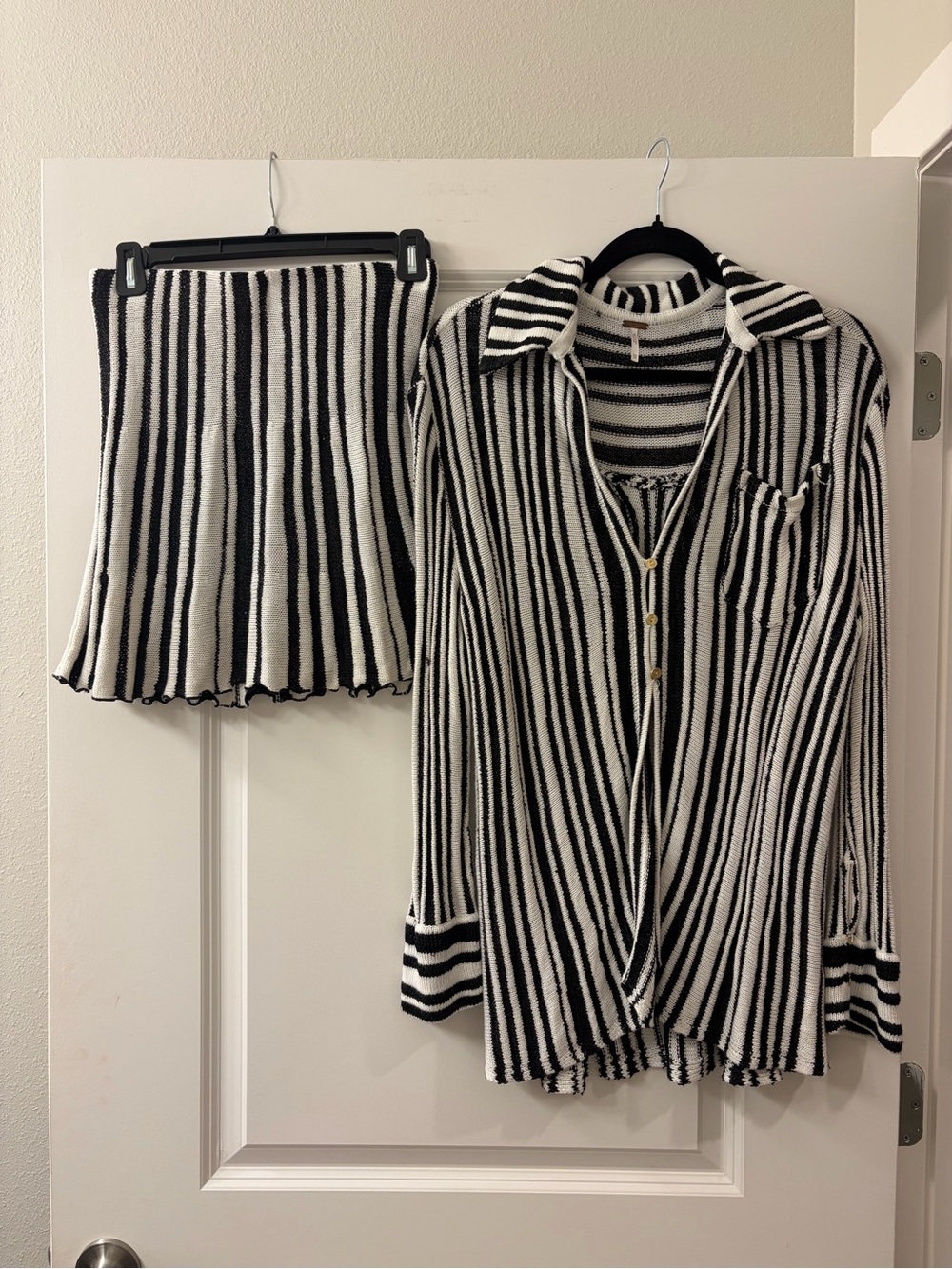 Free People Black & White Knit Skirt Set